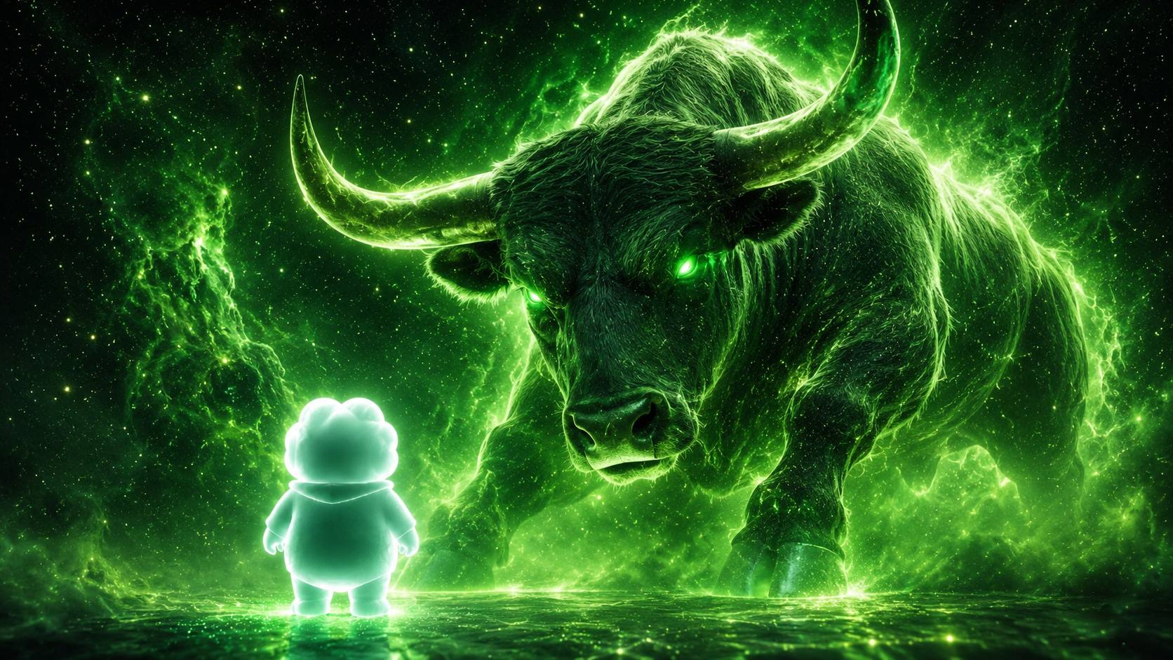 Ascend facing a cosmic green bull