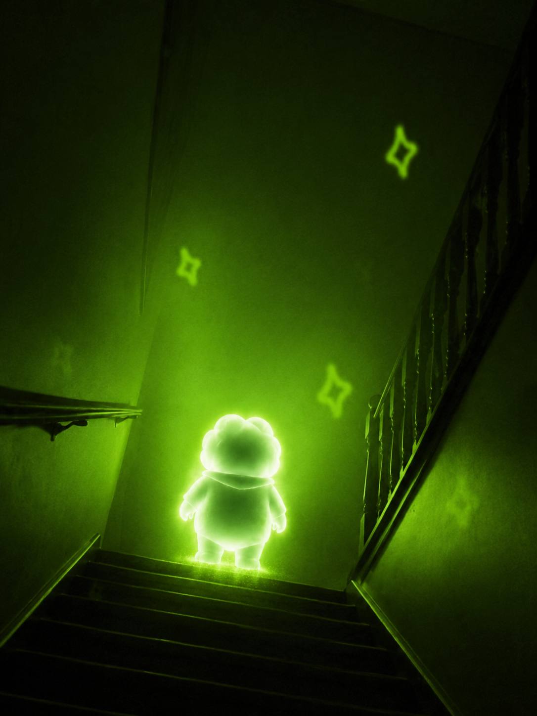 Ascend at the top of a green staircase with drawn stars