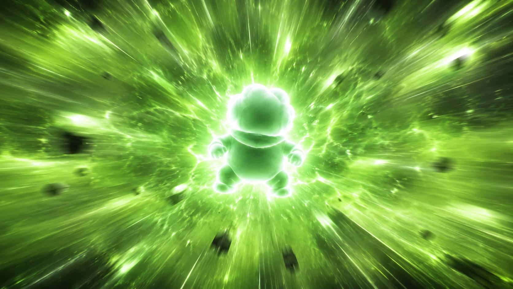 Ascend inside a radial burst of green energy