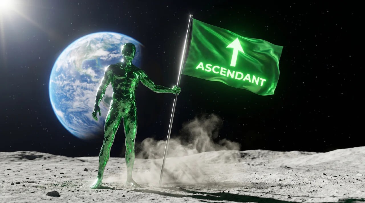 Ascendant in orbit surrounded by holographic charts