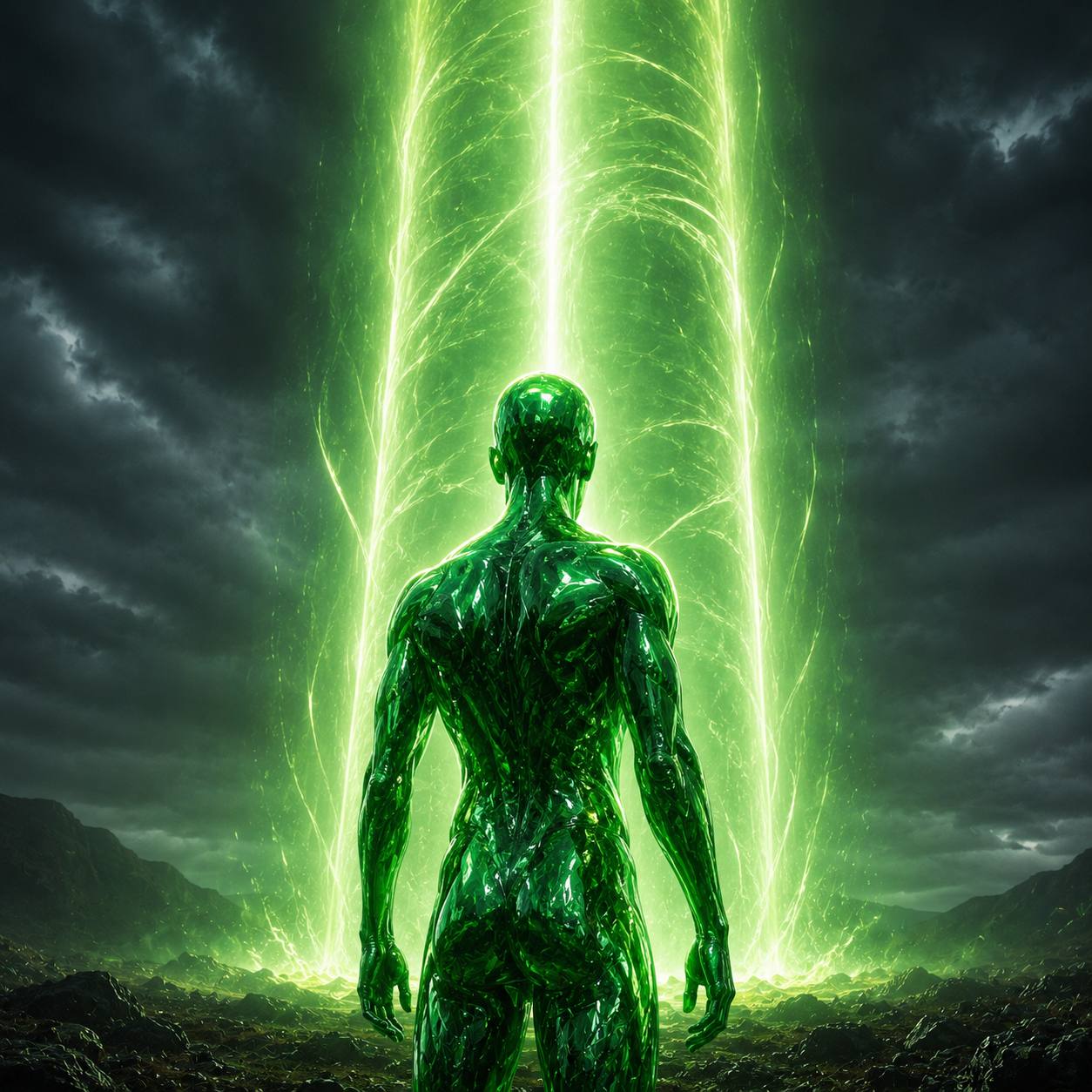 Ascendant facing an emerald energy portal