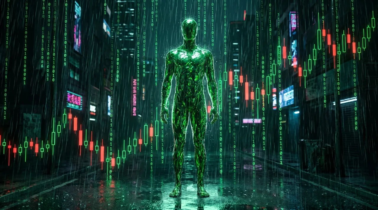 Ascendant sprinting through a rainy neon city